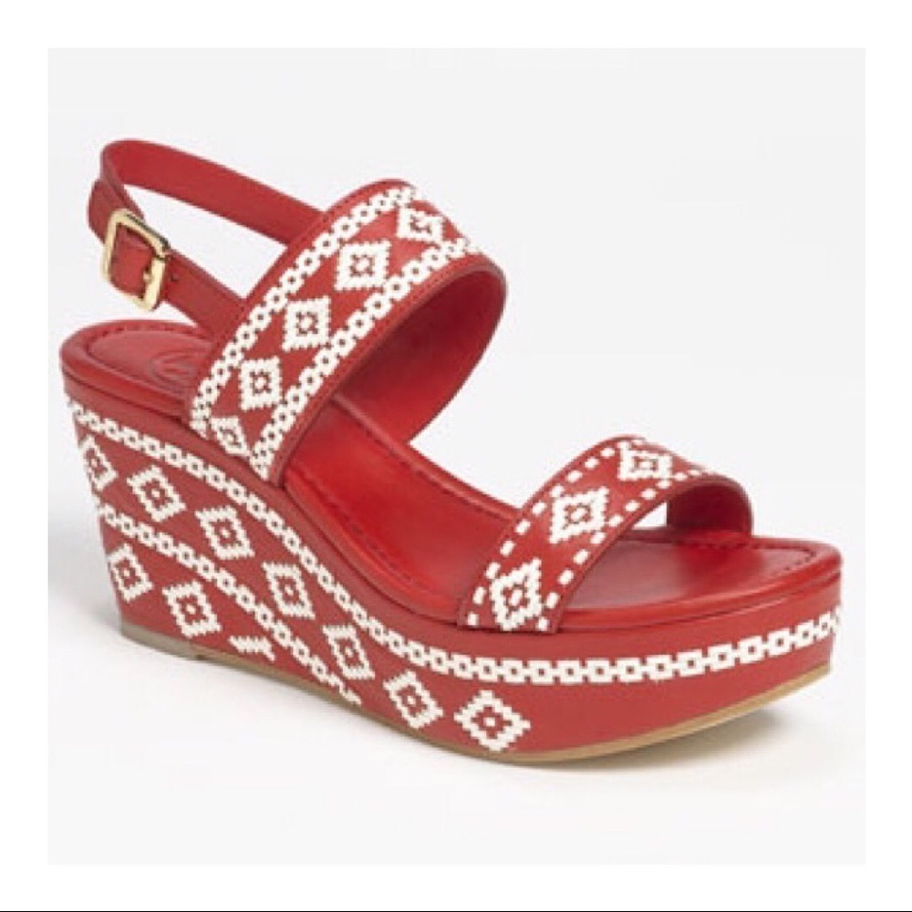 Tory Burch Red & White Platform Sandals - 10.5